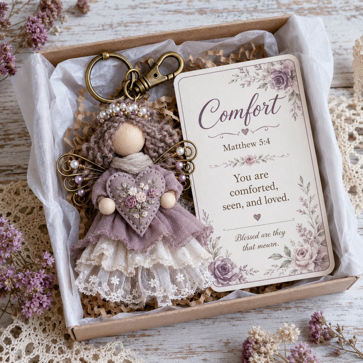 🔥Last Day 50% OFF -Faith Guardian Keychain Scripture Gift Set Collection | Layered Fabric Charm, Inspirational Scripture Card & Ready-to-Gift Box Included 💕