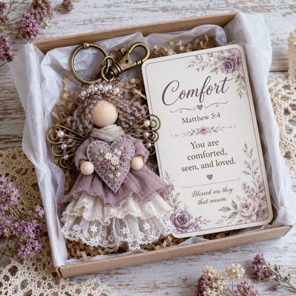 🔥Last Day 50% OFF -Faith Guardian Keychain Scripture Gift Set Collection | Layered Fabric Charm, Inspirational Scripture Card & Ready-to-Gift Box Included 💕