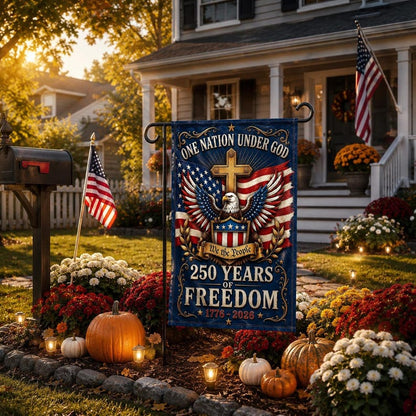 🇺🇸 "250 Years of Freedom" Commemorative Garden Flag | One Nation Under God Eagle & Cross Yard Decor (1776-2026)
