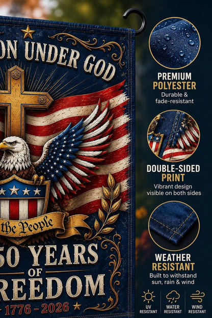 🇺🇸 "250 Years of Freedom" Commemorative Garden Flag | One Nation Under God Eagle & Cross Yard Decor (1776-2026)