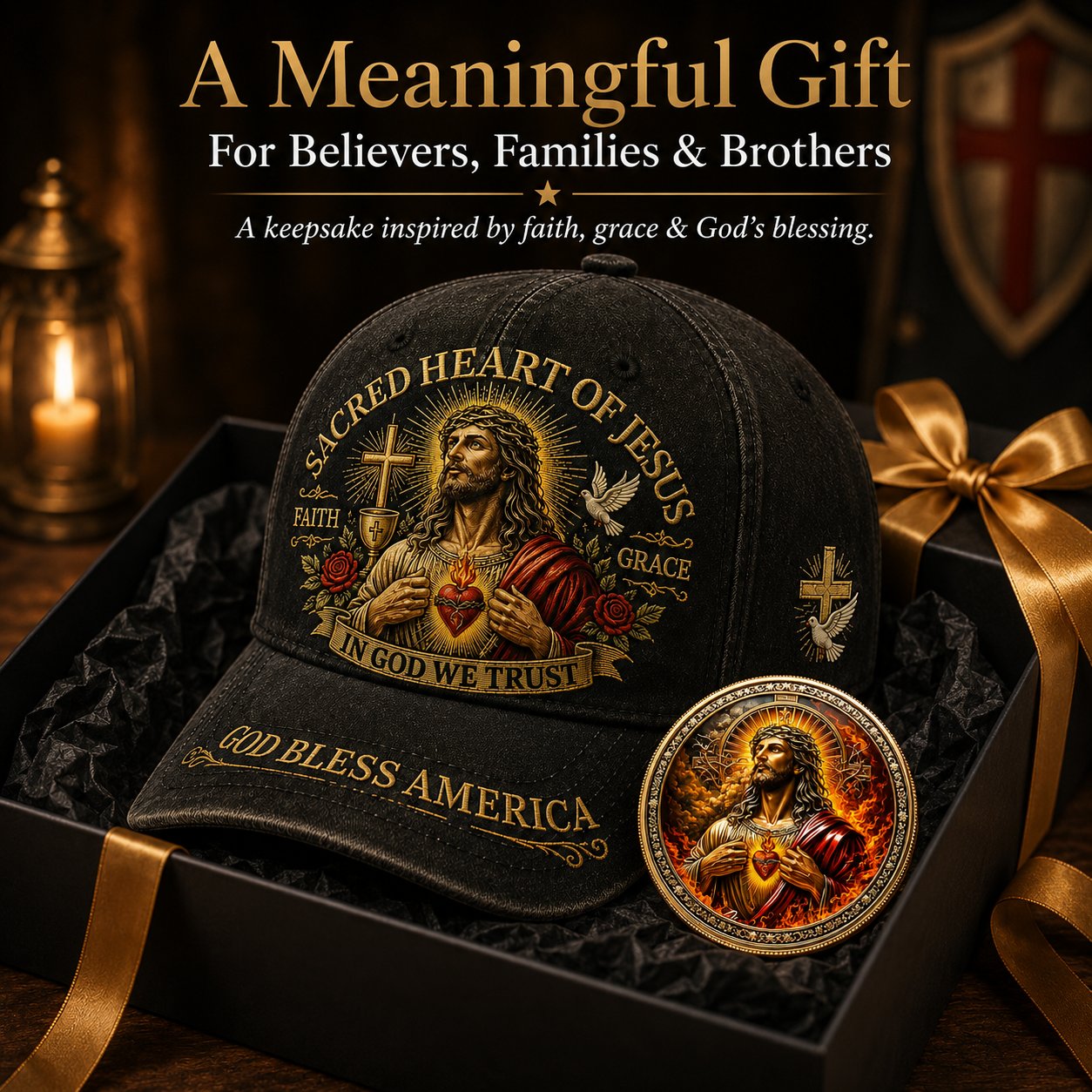✝️Sacred Heart Of Jesus Faith Cap🎁 Free Double-Sided Honor Coin With Every Cap Purchase