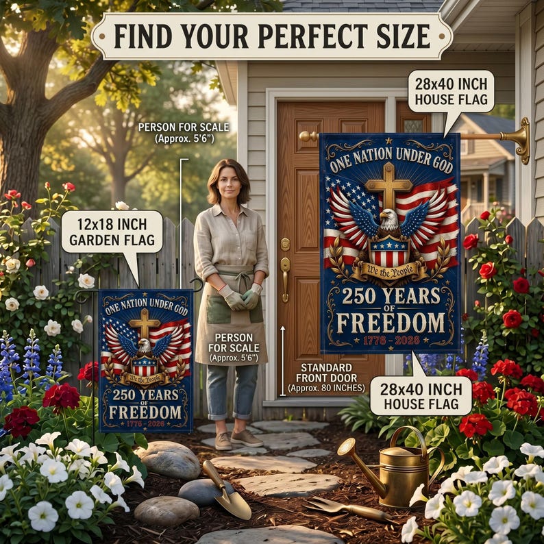 🇺🇸 "250 Years of Freedom" Commemorative Garden Flag | One Nation Under God Eagle & Cross Yard Decor (1776-2026)
