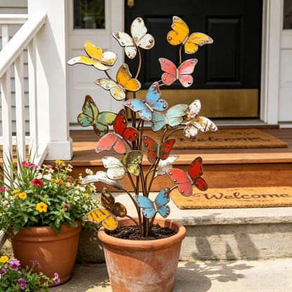 Multicolored Metal Butterfly Garden Stake