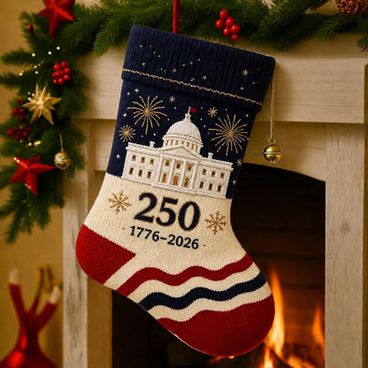 USA 250th Anniversary 1776–2026 Embroidered Christmas Stocking
