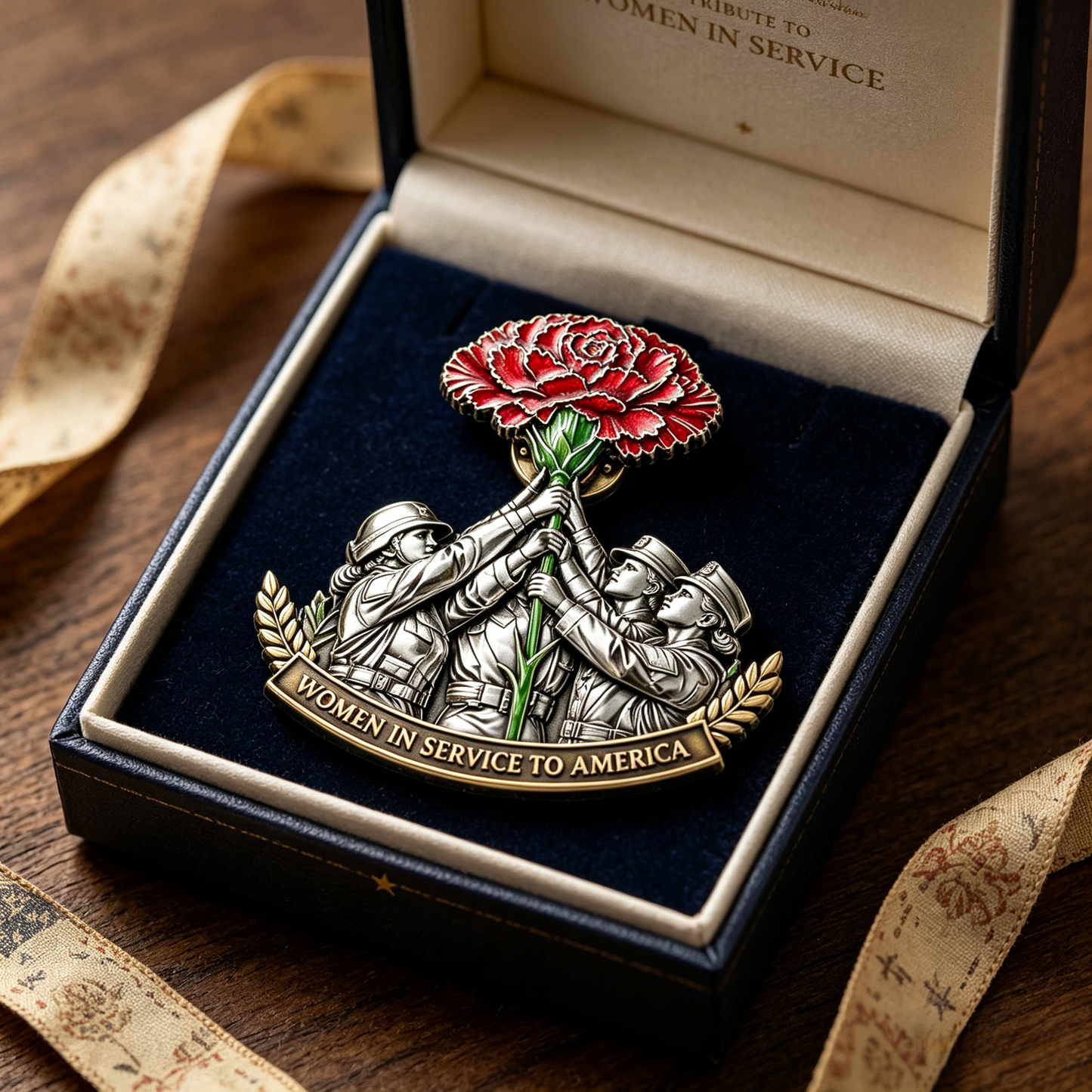 Women in Service Tribute Pin – Carnation Bouquet Military Memorial Brooch