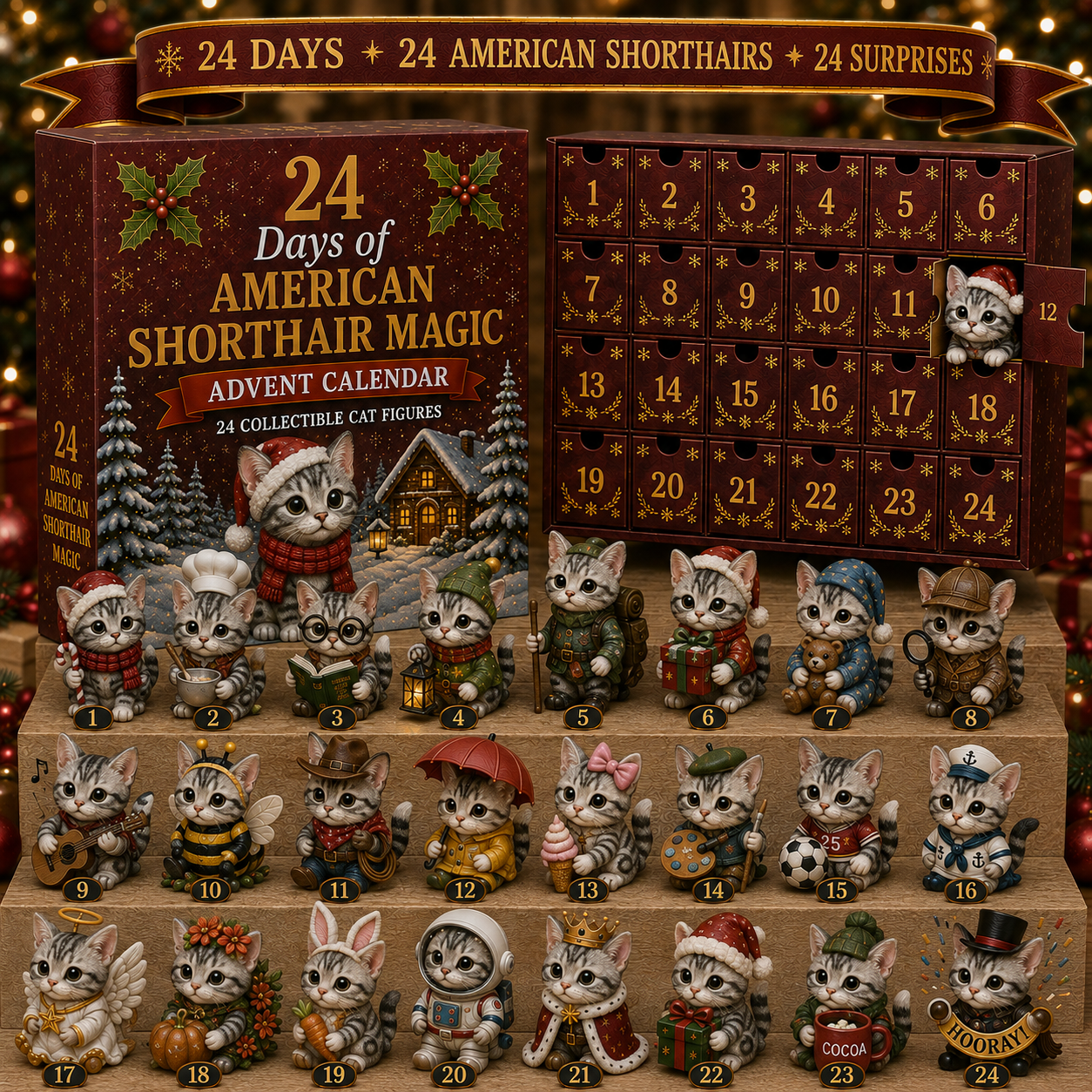 🐱 24 Days of American Shorthair Magic Advent Calendar – 24 Collectible Christmas Cat Surprises