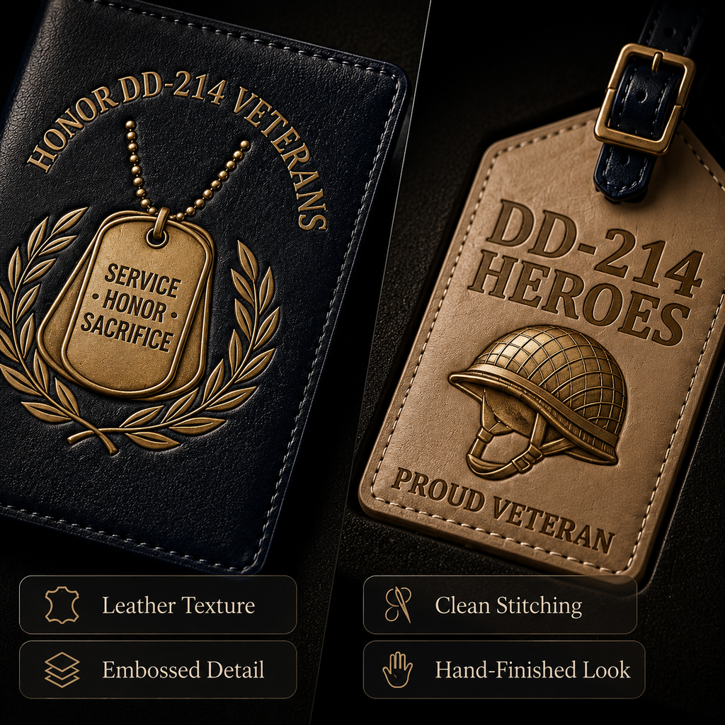 DD-214 Veterans Leather Passport Cover & Luggage Tag Set