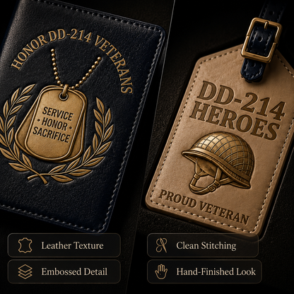 DD-214 Veterans Leather Passport Cover & Luggage Tag Set