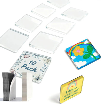 ✂🎞10 Pack Clear Acrylic DIY Fridge Magnets Set with Adhesive Backing – Square Magnetic Photo Frames💕