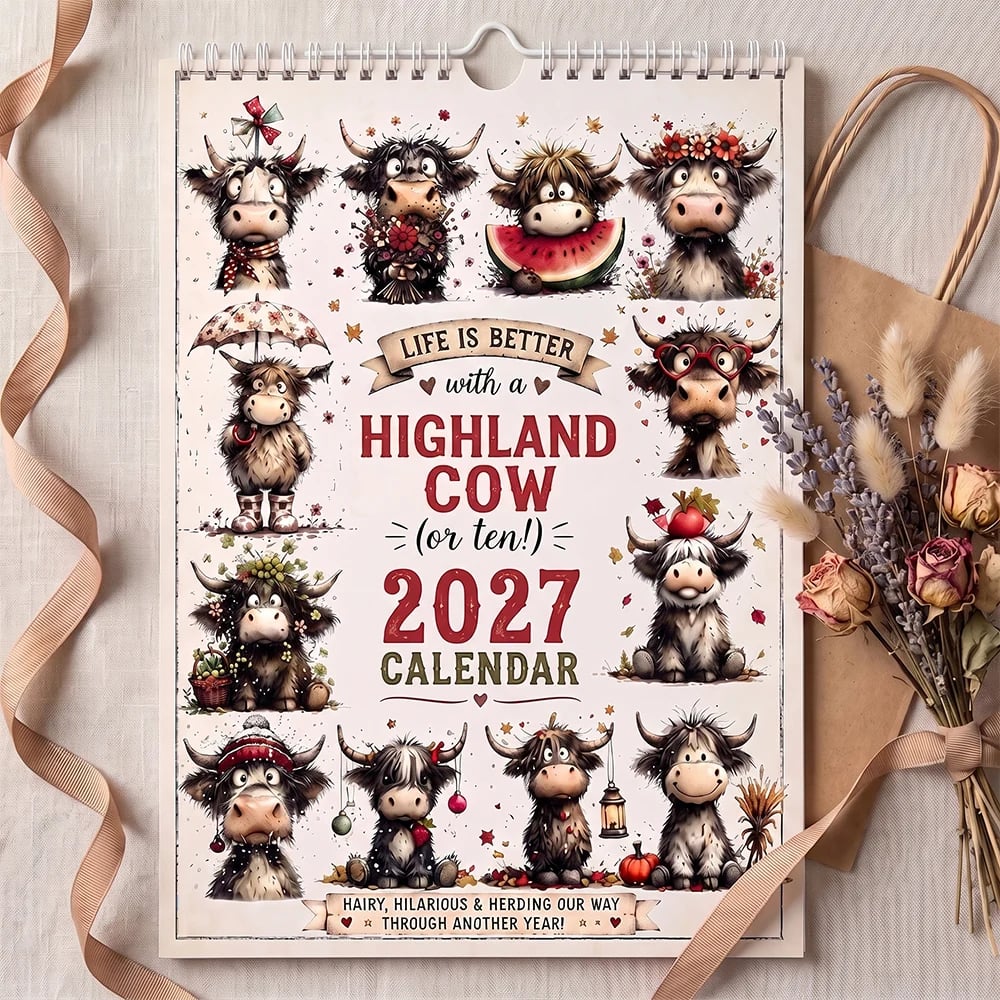 2027 Cute Highland Cow Wall Calendar 🐮 | Life Is Better With A Highland Cow ✨