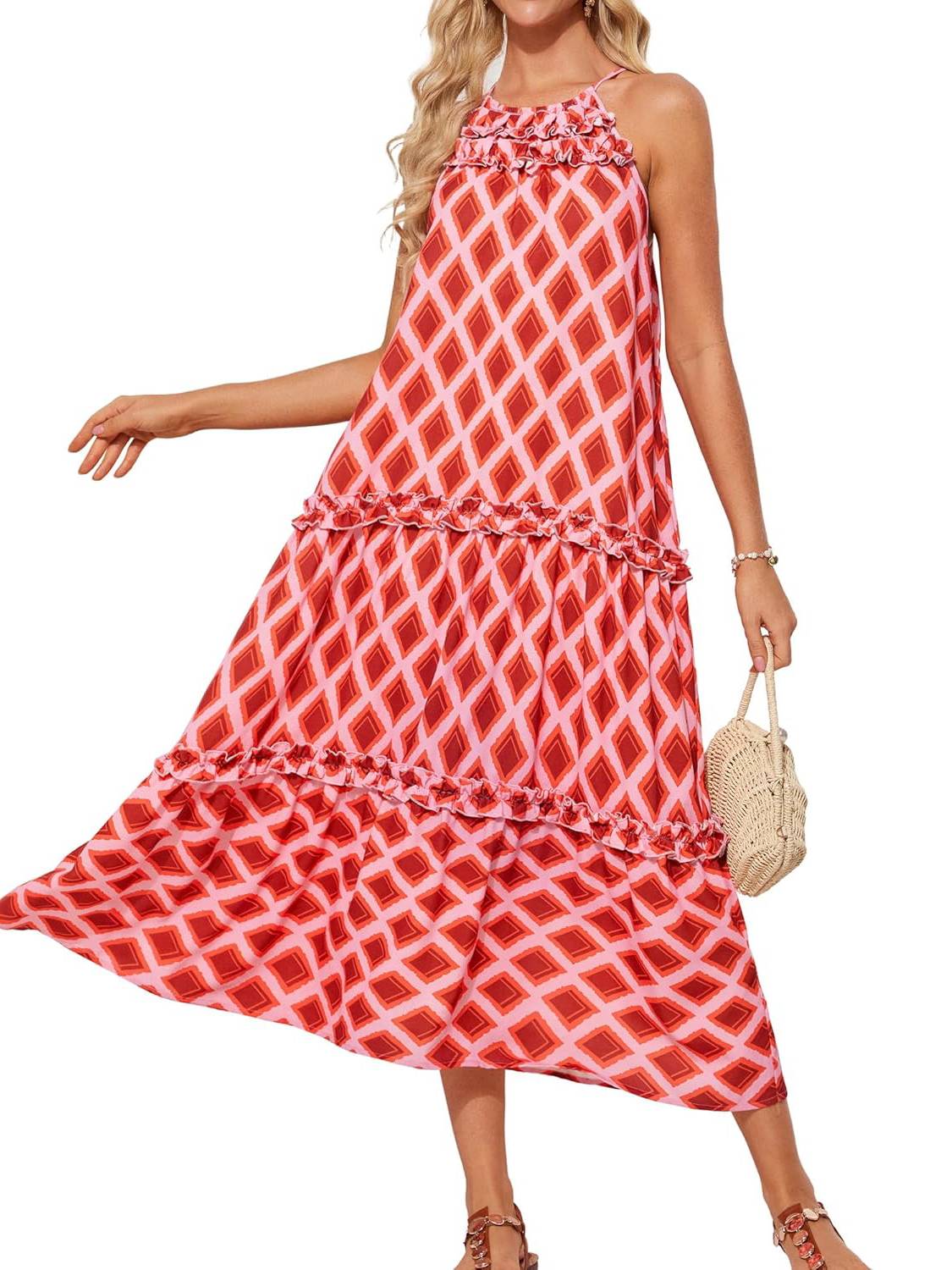 🔥Last Day Promotion-60% OFF💥Women's Boho Casual Summer Floral Halter Tiered Beach Dress