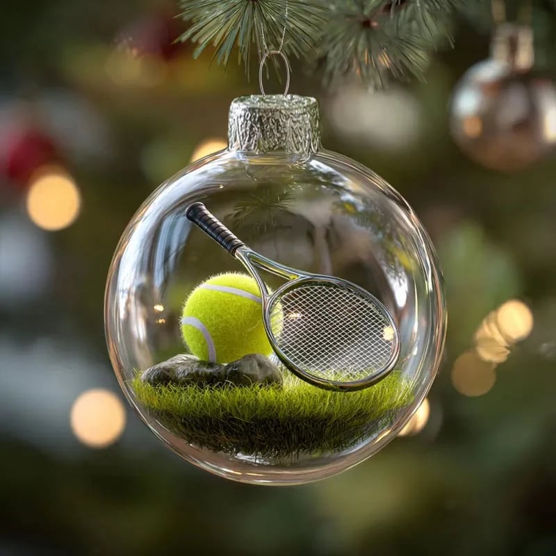Close-up of tennis sports holiday ornament