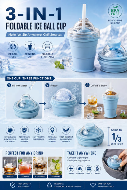 🧊✨ 3-in-1 Foldable Ice Ball Cup