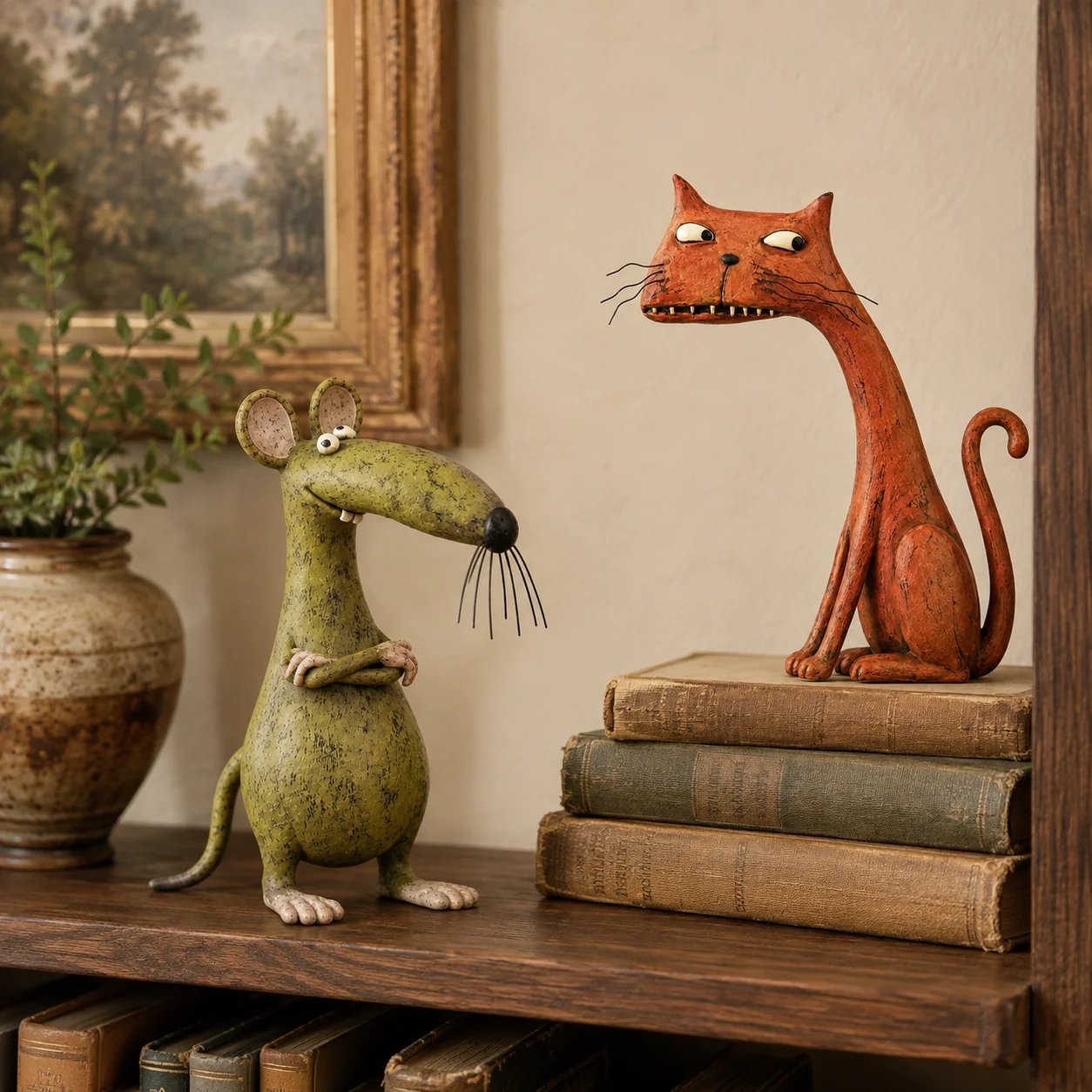 Whimsical Vintage Mouse & Cat Figurine