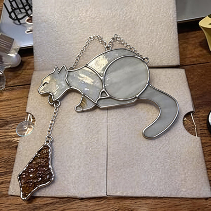 🐱🌈 Puking Cat Stained Glass Suncatcher – Handmade Window Decor Art