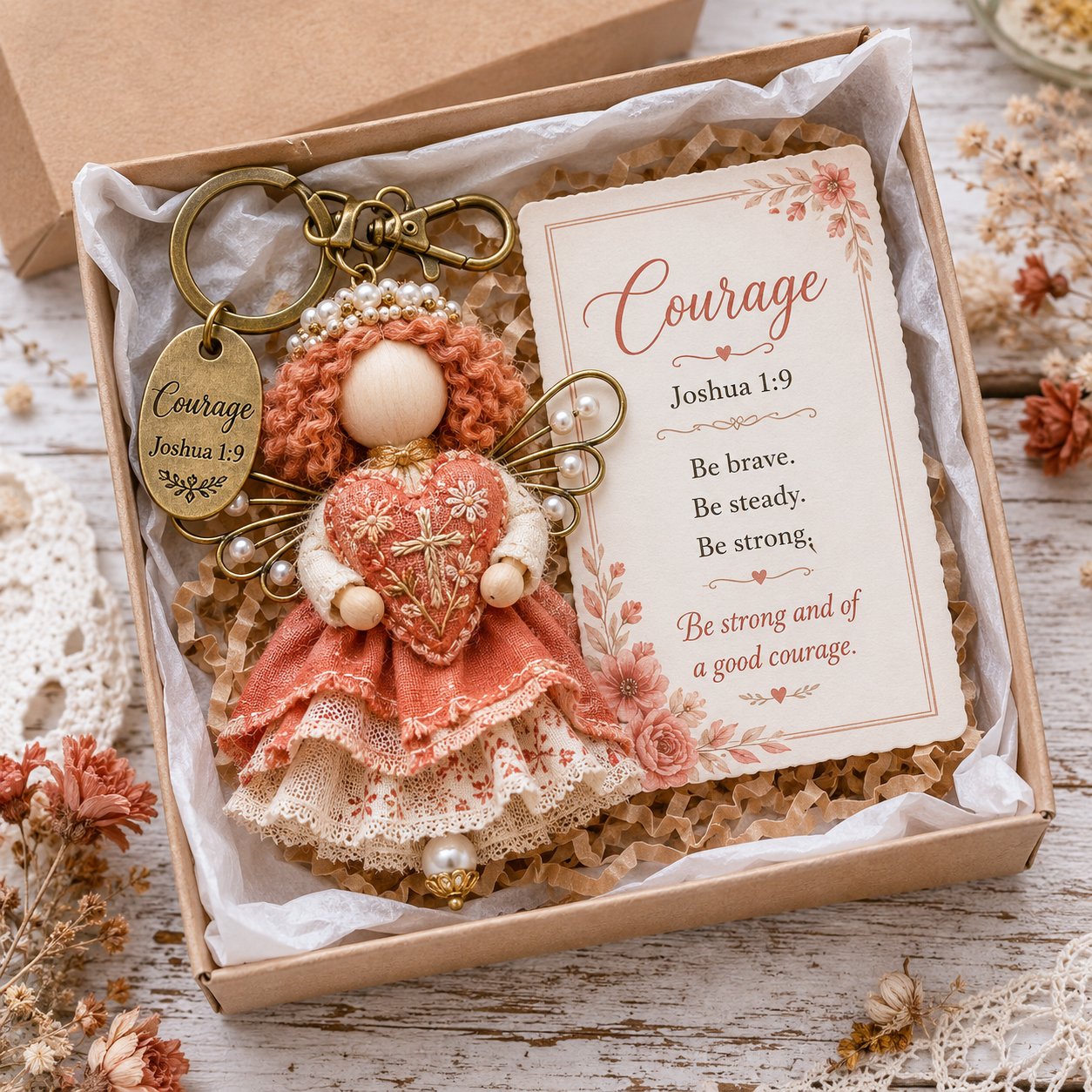 🔥Last Day 50% OFF -Faith Guardian Keychain Scripture Gift Set Collection | Layered Fabric Charm, Inspirational Scripture Card & Ready-to-Gift Box Included 💕