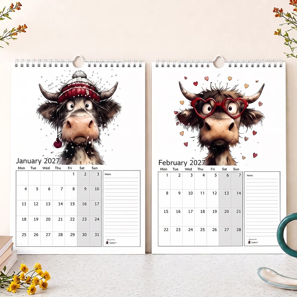2027 Cute Highland Cow Wall Calendar 🐮 | Life Is Better With A Highland Cow ✨