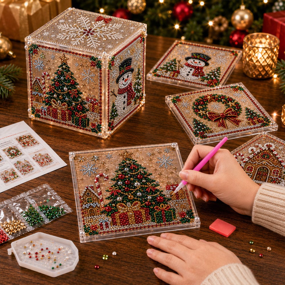✨ Sparkle Your Holidays! DIY Diamond Art Festive Cube Box (Decor & Storage in One!) 🎁