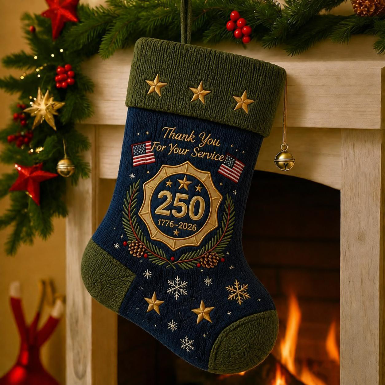 USA 250th Anniversary 1776–2026 Embroidered Christmas Stocking