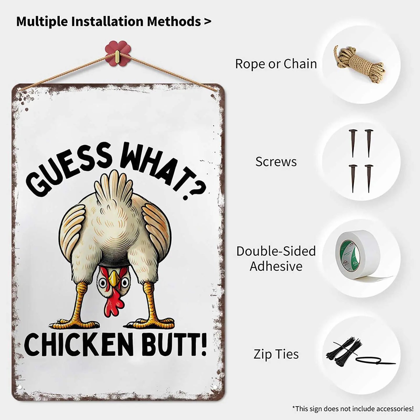 Guess What? Chicken Butt! Funny Chicken 8x12 Inch Aluminum Metal Sign