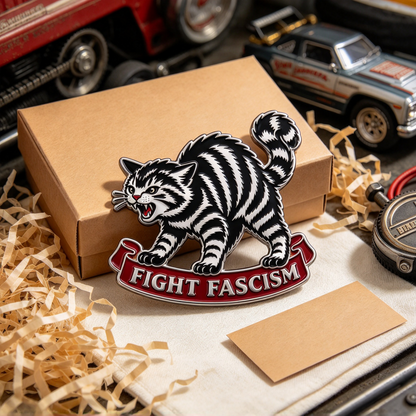 Fight Fascism Cat Car Emblem – Premium Enamel Badge for Car, Truck &Jeep