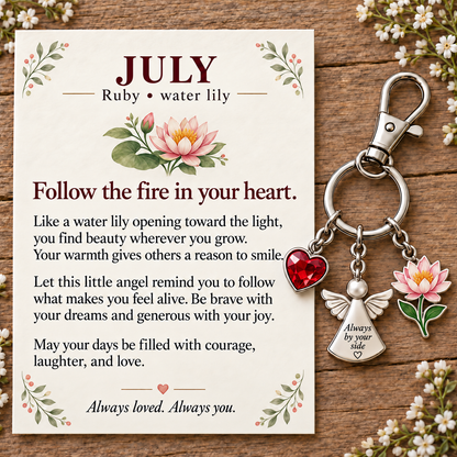 ⏳ Last Day 50% OFF —👼 Always By Your Side: Birth Month Angel & Flower Keychain + Keepsake Card 🌸