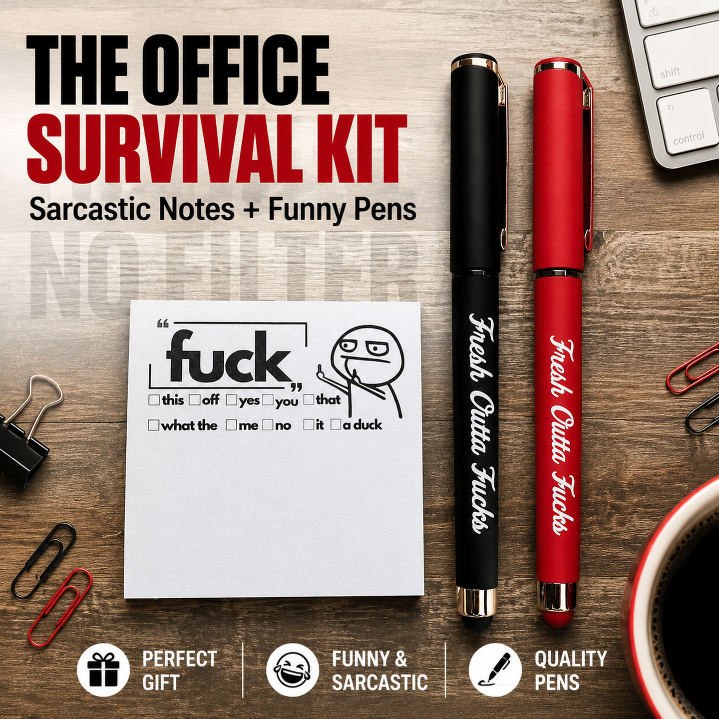 💥Last Day Promotion 49%OFF💝 The "Mental Breakdown" Office Survival Kit | Funny Sarcastic Sticky Notes &amp; "Fresh Outta Fucks" Pen Set