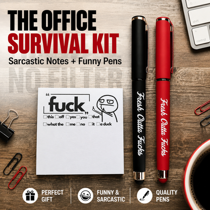 💥Last Day Promotion 49%OFF💝 The "Mental Breakdown" Office Survival Kit | Funny Sarcastic Sticky Notes &amp; "Fresh Outta Fucks" Pen Set