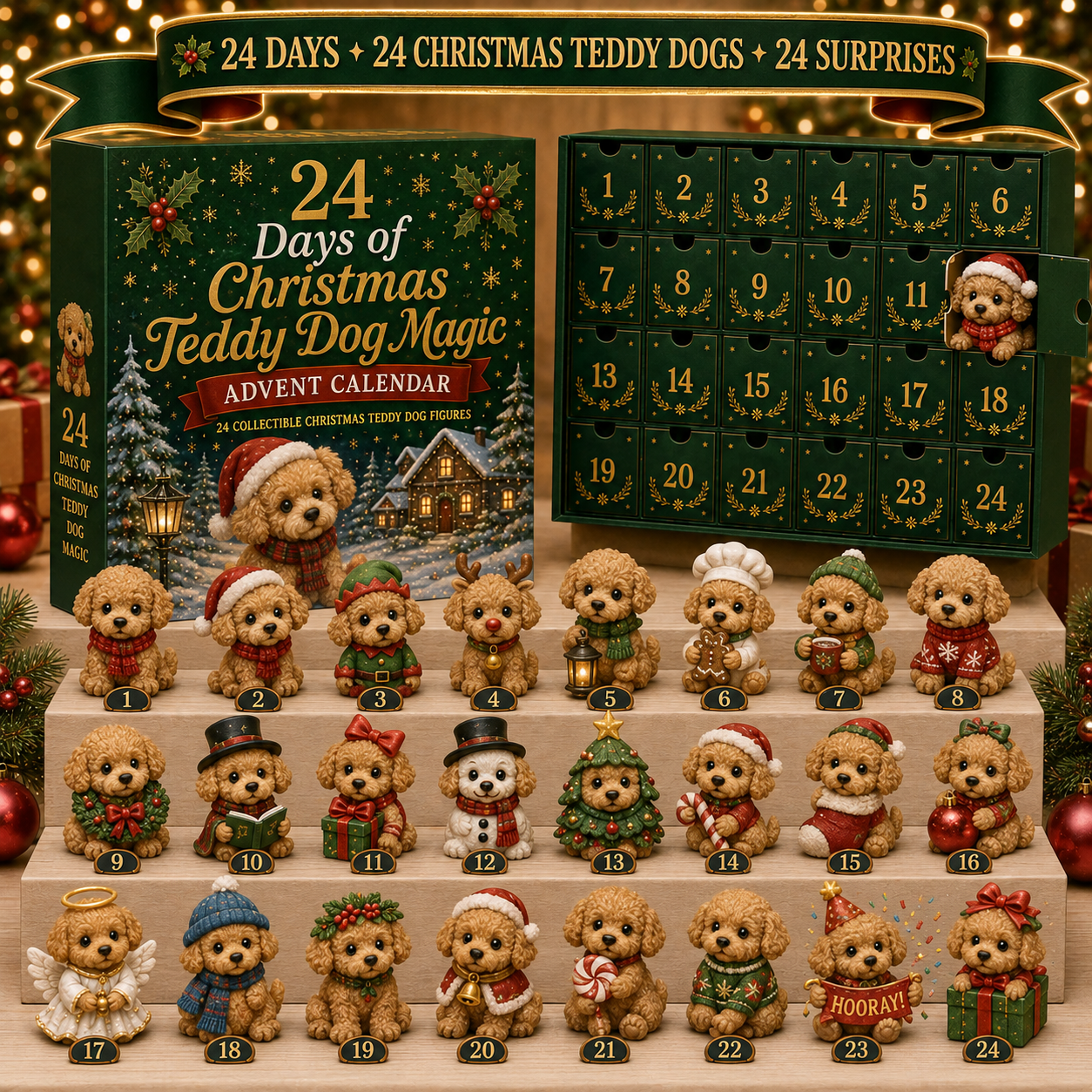 🐶 24 Days of Christmas Teddy Dog Magic Advent Calendar – 24 Collectible Holiday Puppy Surprises