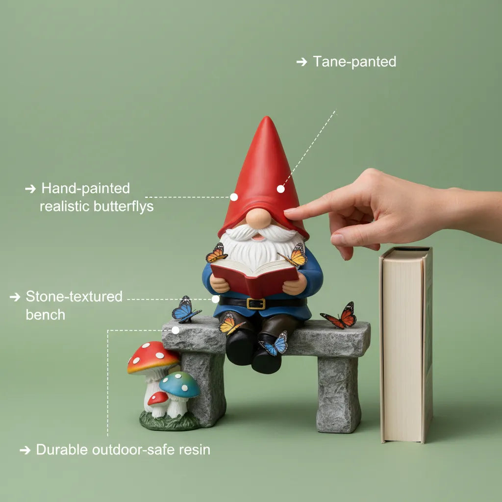 Whimsical "Reading Time" Gnome Figurine with Butterflies – Your Perfect Desk & Garden Companion