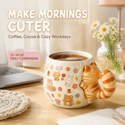 The "Hang In There" 3D Tabby Cat Mug 🐱☕ | Cute Animal Friends Ceramic Cup