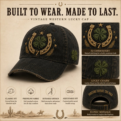 🍀Fortune Favors the Bold Vintage Lucky Cap – Free Clover Coin Included