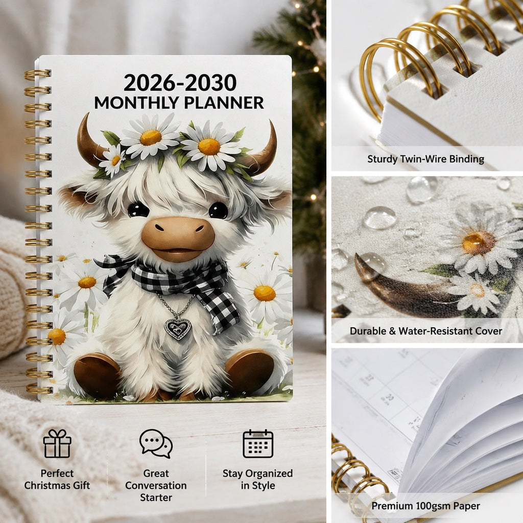 🐮 2026–2030 Highland Cow Monthly Planner 📚