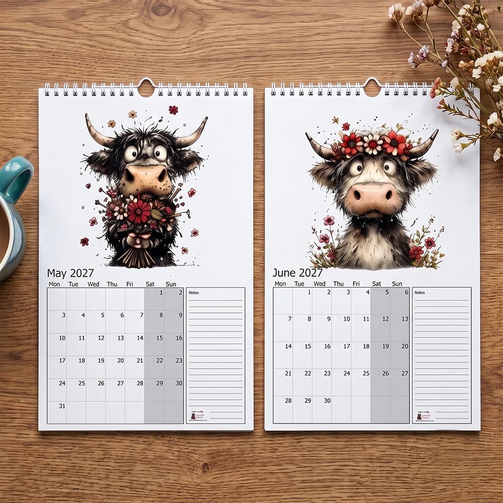 2027 Cute Highland Cow Wall Calendar 🐮 | Life Is Better With A Highland Cow ✨