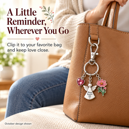 ⏳ Last Day 50% OFF —👼 Always By Your Side: Birth Month Angel & Flower Keychain + Keepsake Card 🌸