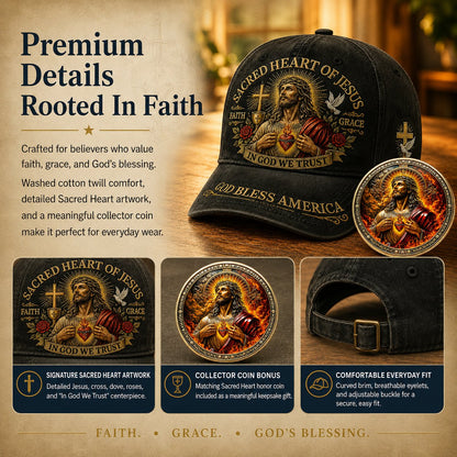 ✝️Sacred Heart Of Jesus Faith Cap🎁 Free Double-Sided Honor Coin With Every Cap Purchase