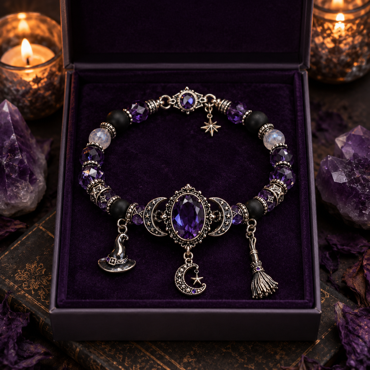 🔮 Witch’s Crystal Moon Charm Bracelet🔥🔥
