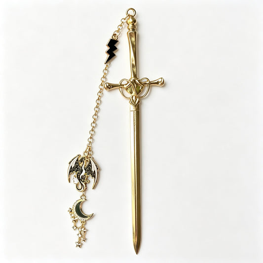 🔥Last Day 50% OFF - ⚔️Fantasy Sword Metal Bookmark With Dragon & Moon Charms📚
