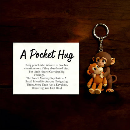 🐵💕Viral Punch Monkey Pocket Hug Keychain with Gift Card💌- Emotional Gift for Animal Lovers, Family, Friends, Loved Ones🎁
