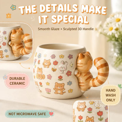 The "Hang In There" 3D Tabby Cat Mug 🐱☕ | Cute Animal Friends Ceramic Cup