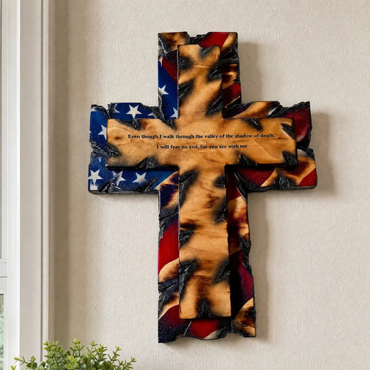 🌟🎉Patriotic American Tattered Flag Cross Wall Decor