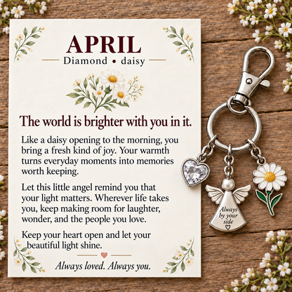 ⏳ Last Day 50% OFF —👼 Always By Your Side: Birth Month Angel & Flower Keychain + Keepsake Card 🌸
