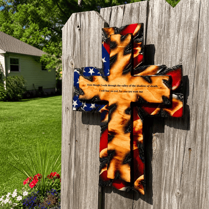 🌟🎉Patriotic American Tattered Flag Cross Wall Decor