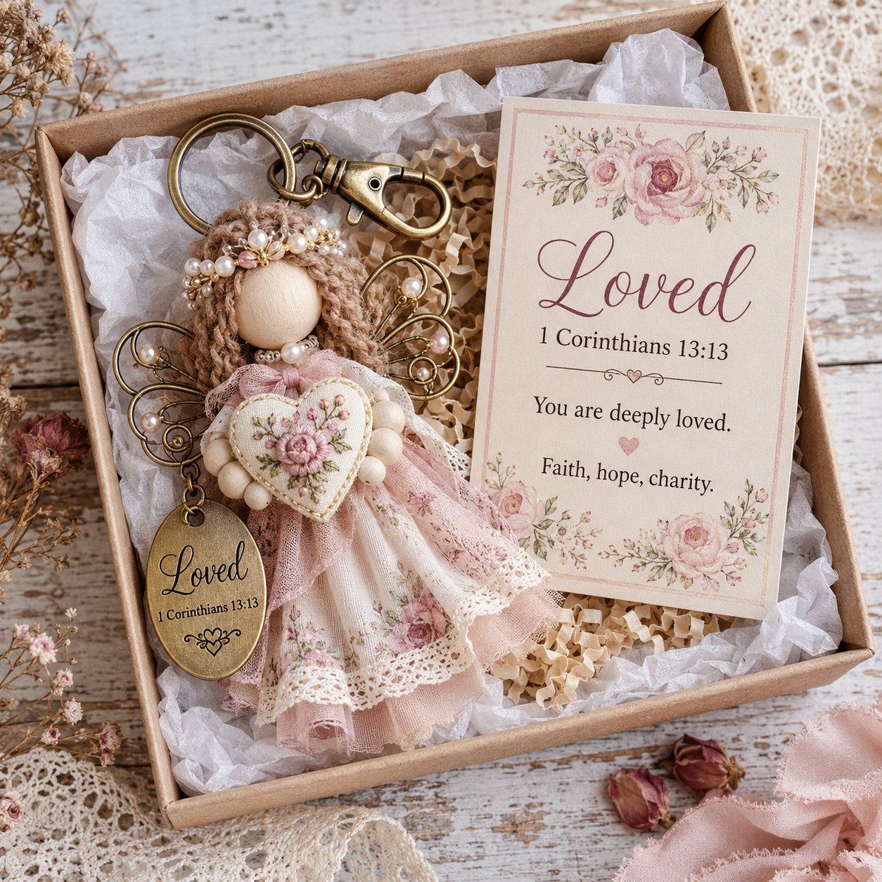 🔥Last Day 50% OFF -Faith Guardian Keychain Scripture Gift Set Collection | Layered Fabric Charm, Inspirational Scripture Card & Ready-to-Gift Box Included 💕