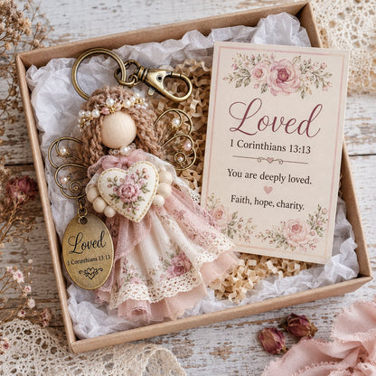 🔥Last Day 50% OFF -Faith Guardian Keychain Scripture Gift Set Collection | Layered Fabric Charm, Inspirational Scripture Card & Ready-to-Gift Box Included 💕