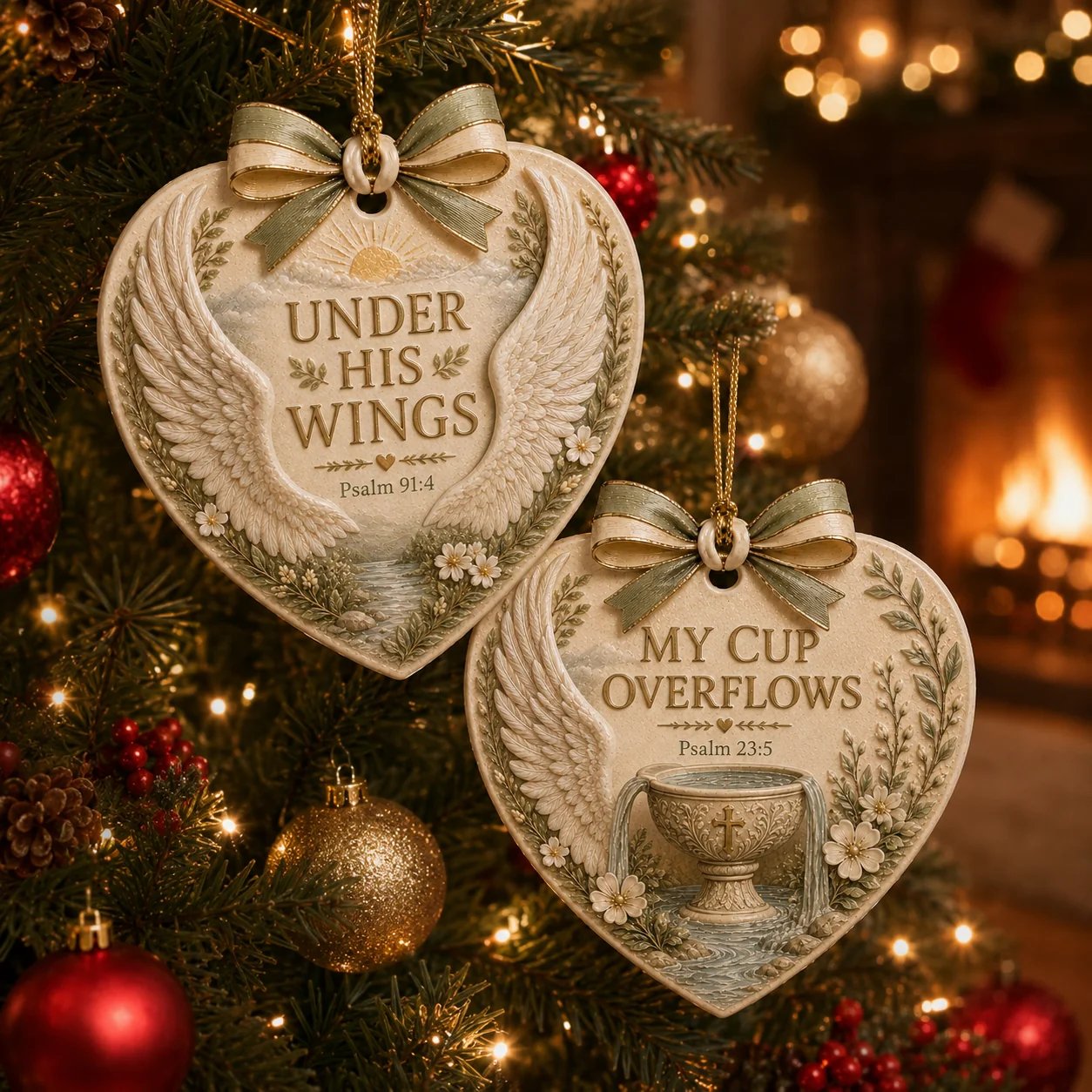 (🎁Last Day 49% OFF)✝️🎄Christian Scripture Christmas Ornament – Faith-Filled Ceramic Heart Keepsake