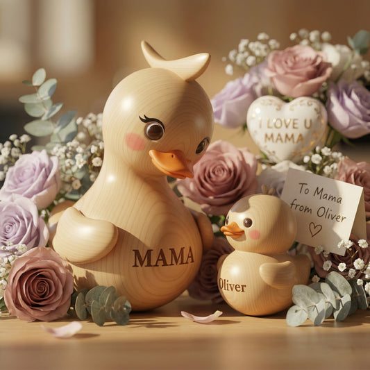 🔥Hot Sale 50% Off - Personalized Wooden Duck Family Keepsake | Mama & Baby Wobble Set