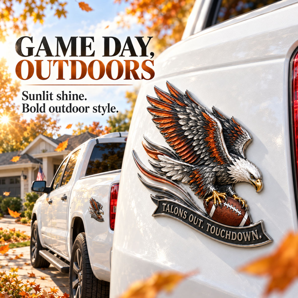 🦅 "Talons Out. Touchdown!" Premium Metal Eagle Car Emblem 5.9“*5.9” | The Ultimate Football Fan Decal