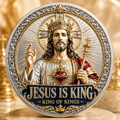 Sacred Heritage Commemorative Metal Coin Collection | 3D High-Relief Christian Faith Medals (Jesus Is King &amp; Madonna and Child)