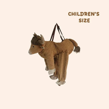 🔥🐂Ride-On Highland Cow Outfit – Humorous Plush Animal Costume
